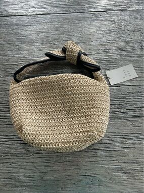 a new day Beige Straw Knit Crossbody with Black Trim